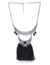 YouBella Black Oxidised Silver-Plated Textured Tasselled Necklace